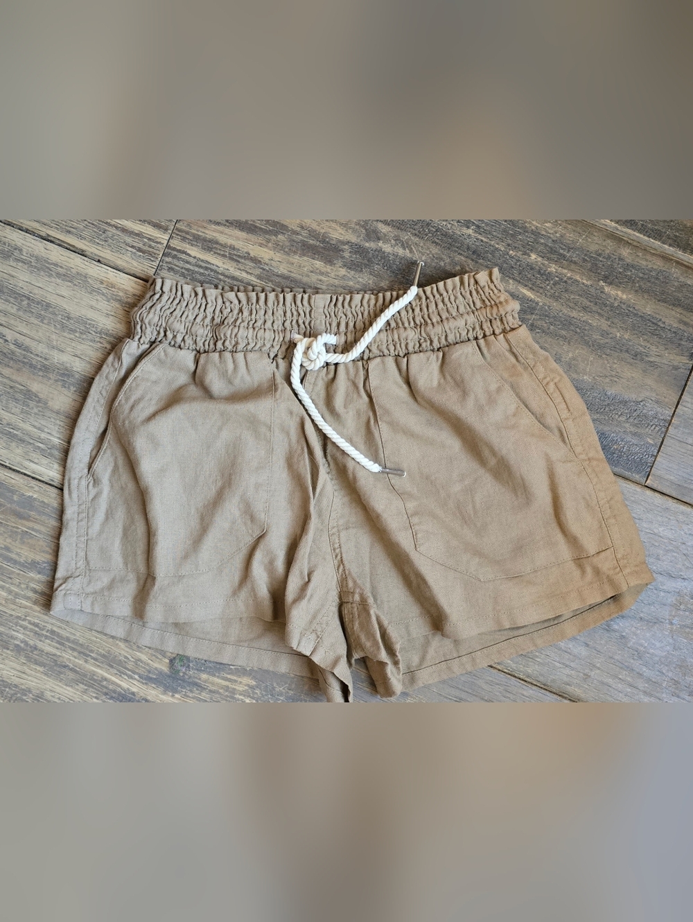 NWT Love Tree Linen Rope Drawstring Shorts Tan S